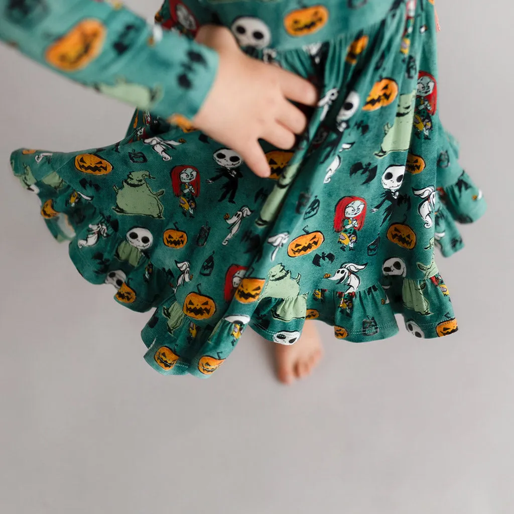 Disney The Nightmare Before Christmas Inky Winter Long Sleeve Ruffled Twirl Dress