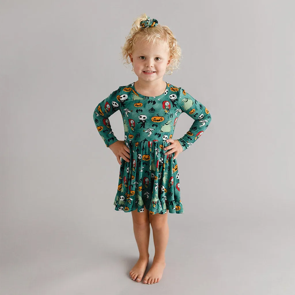Disney The Nightmare Before Christmas Inky Winter Long Sleeve Ruffled Twirl Dress