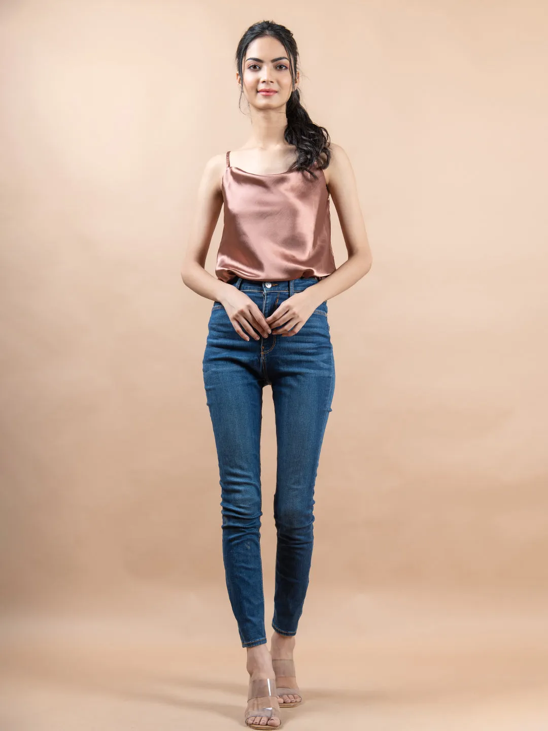 Dusky rose cowl neck cami top