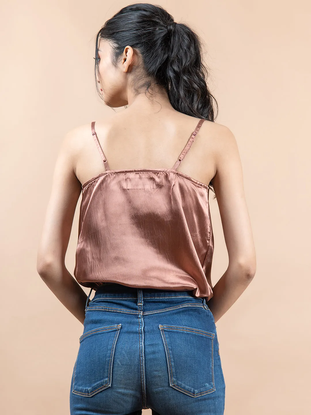 Dusky rose cowl neck cami top