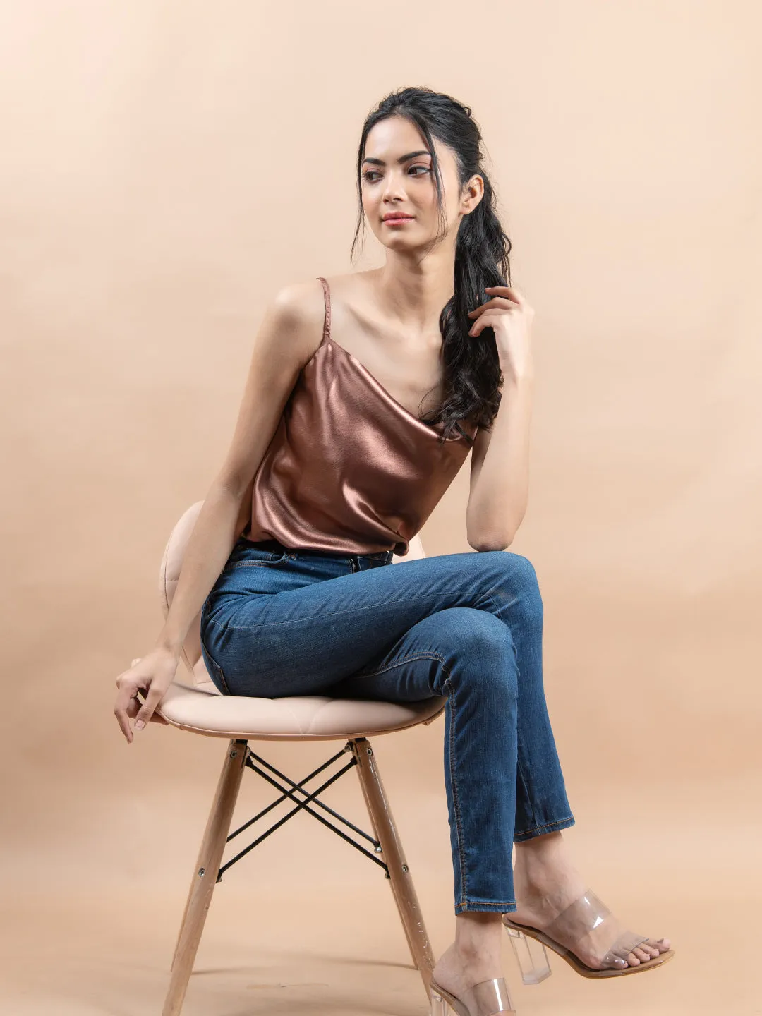 Dusky rose cowl neck cami top