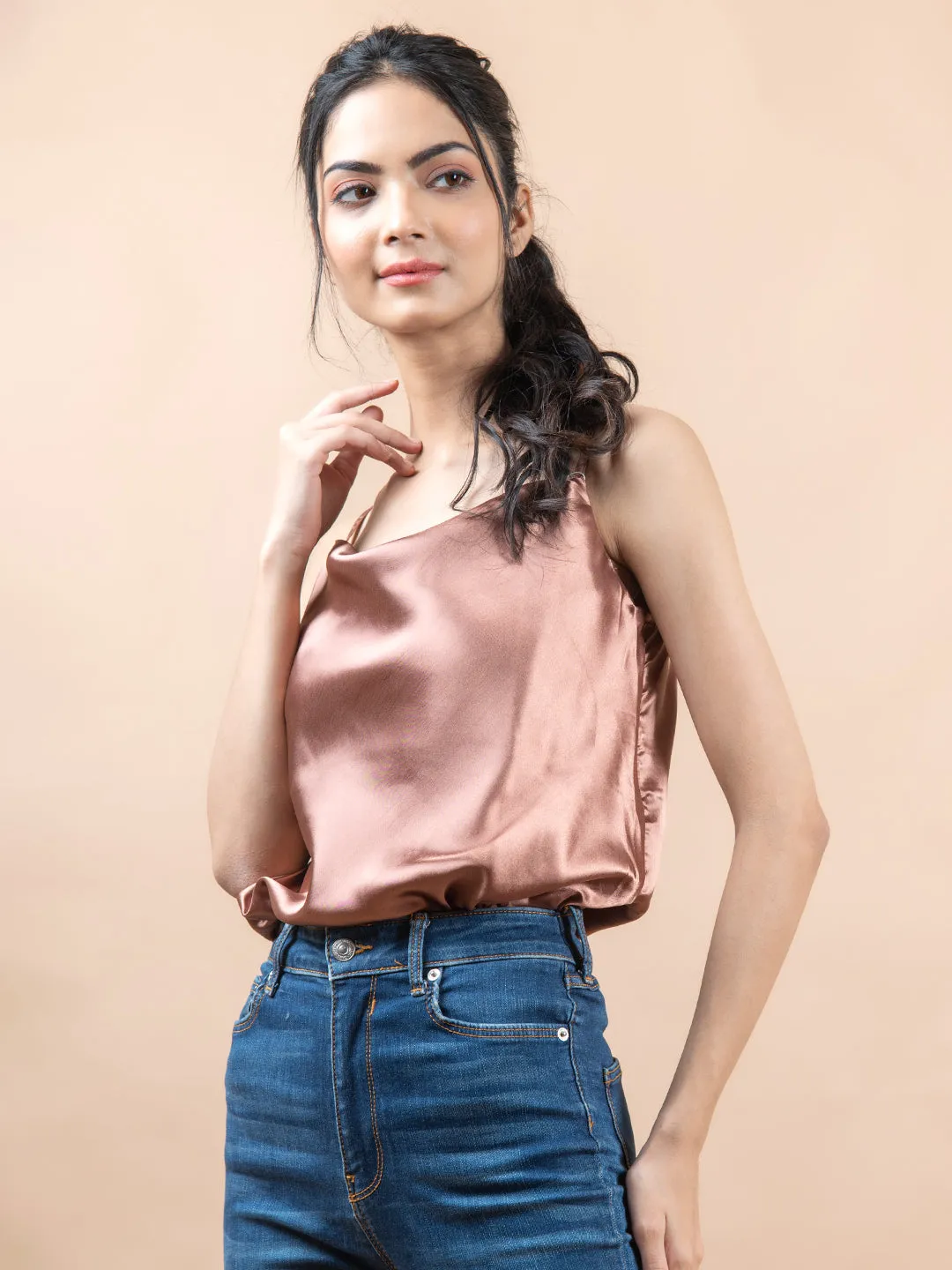 Dusky rose cowl neck cami top