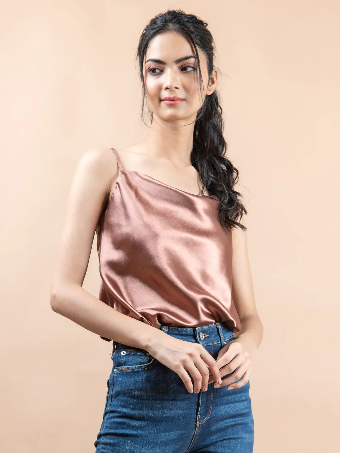 Dusky rose cowl neck cami top