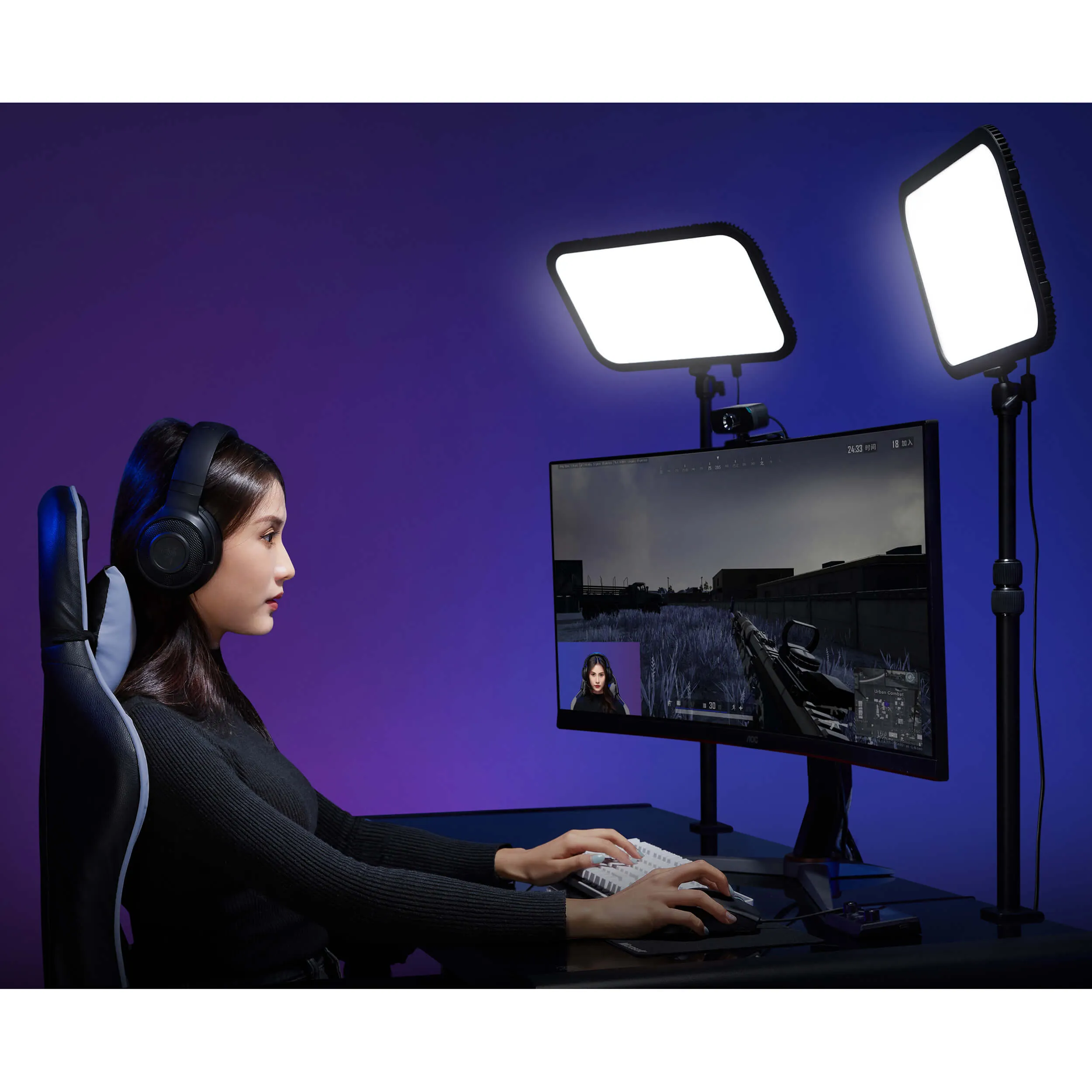 ES45 E-Sports and Live Streaming Bi-Colour Slim Light Panel with Mounting Rod & APP