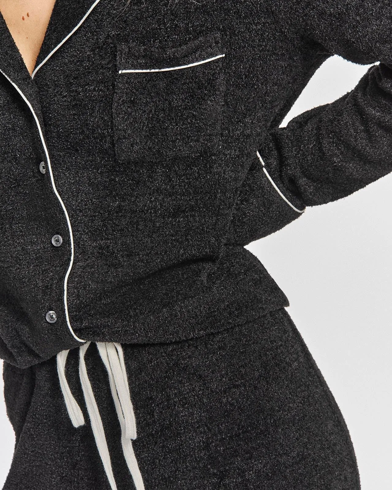 Flora Fuzzy Notch Collar PJ Set in Black