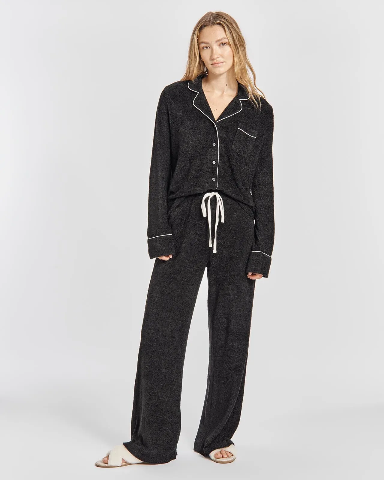 Flora Fuzzy Notch Collar PJ Set in Black
