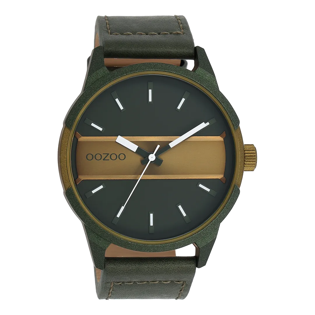 Forest/olive green OOZOO watch with forest green leather strap - C11233
