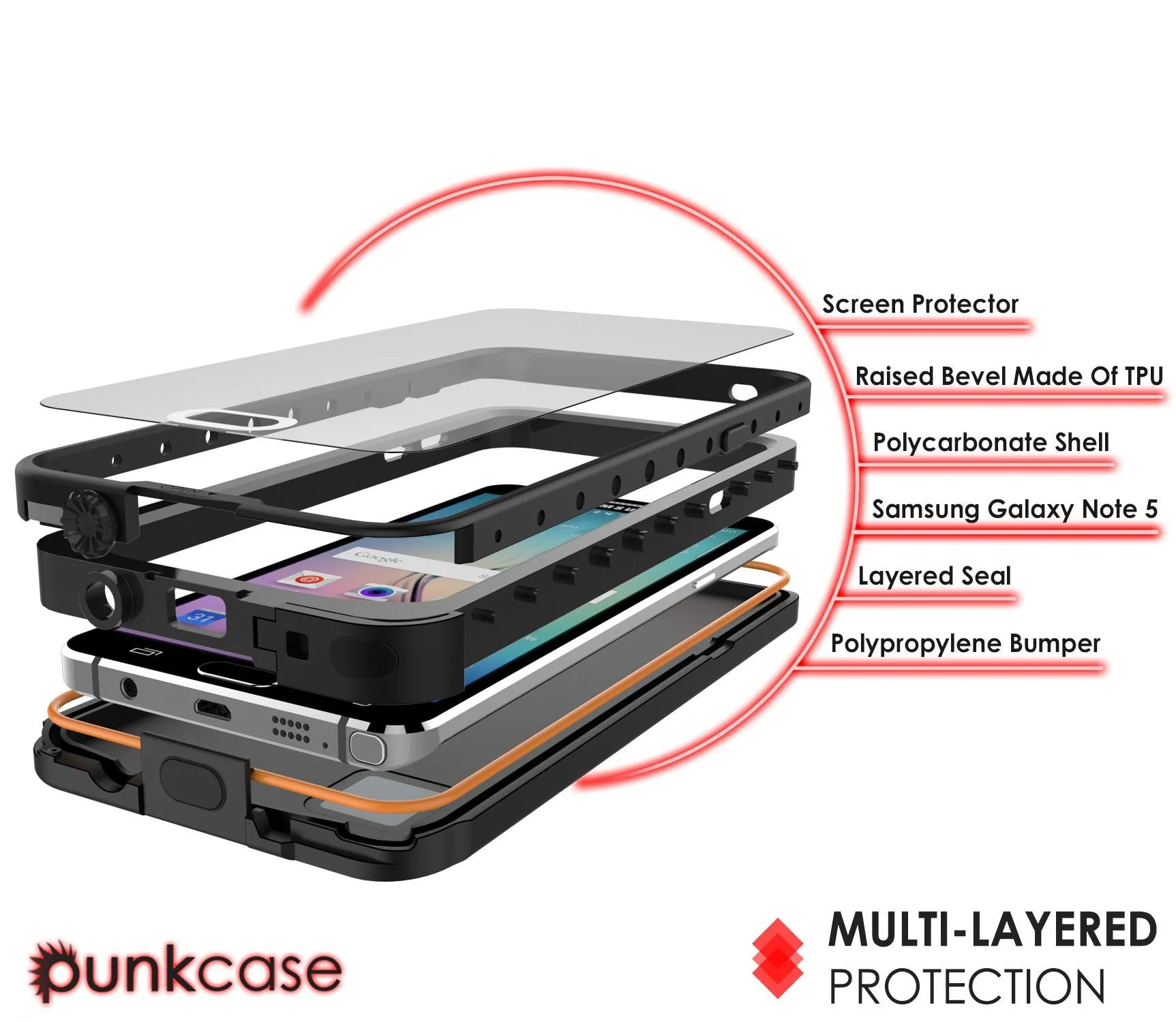 Galaxy Note 5 Waterproof Case, Punkcase StudStar Black Shock/Dirt/Snow Proof | Lifetime Warranty