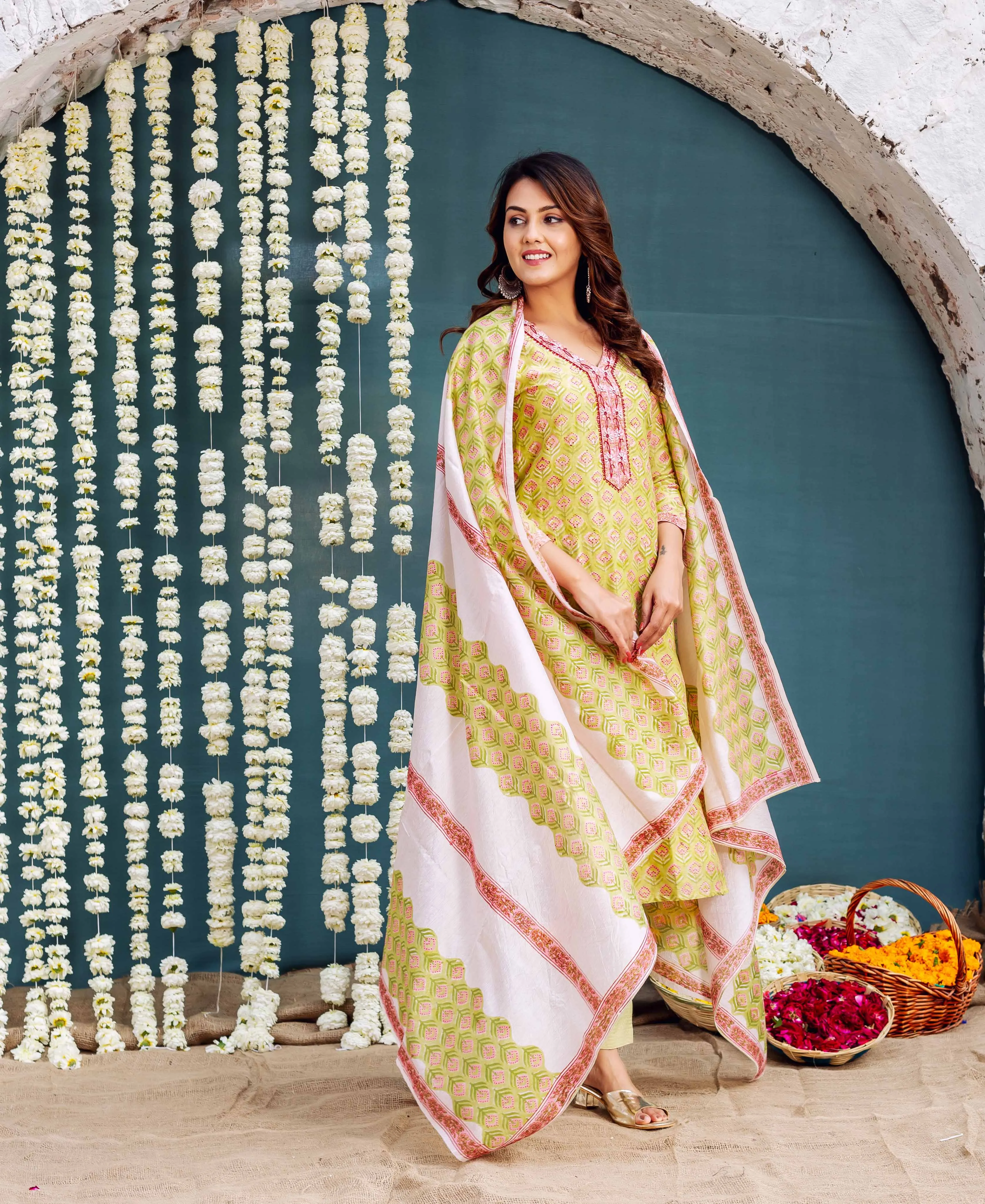 Green Statement Hand Block Printed Dupatta