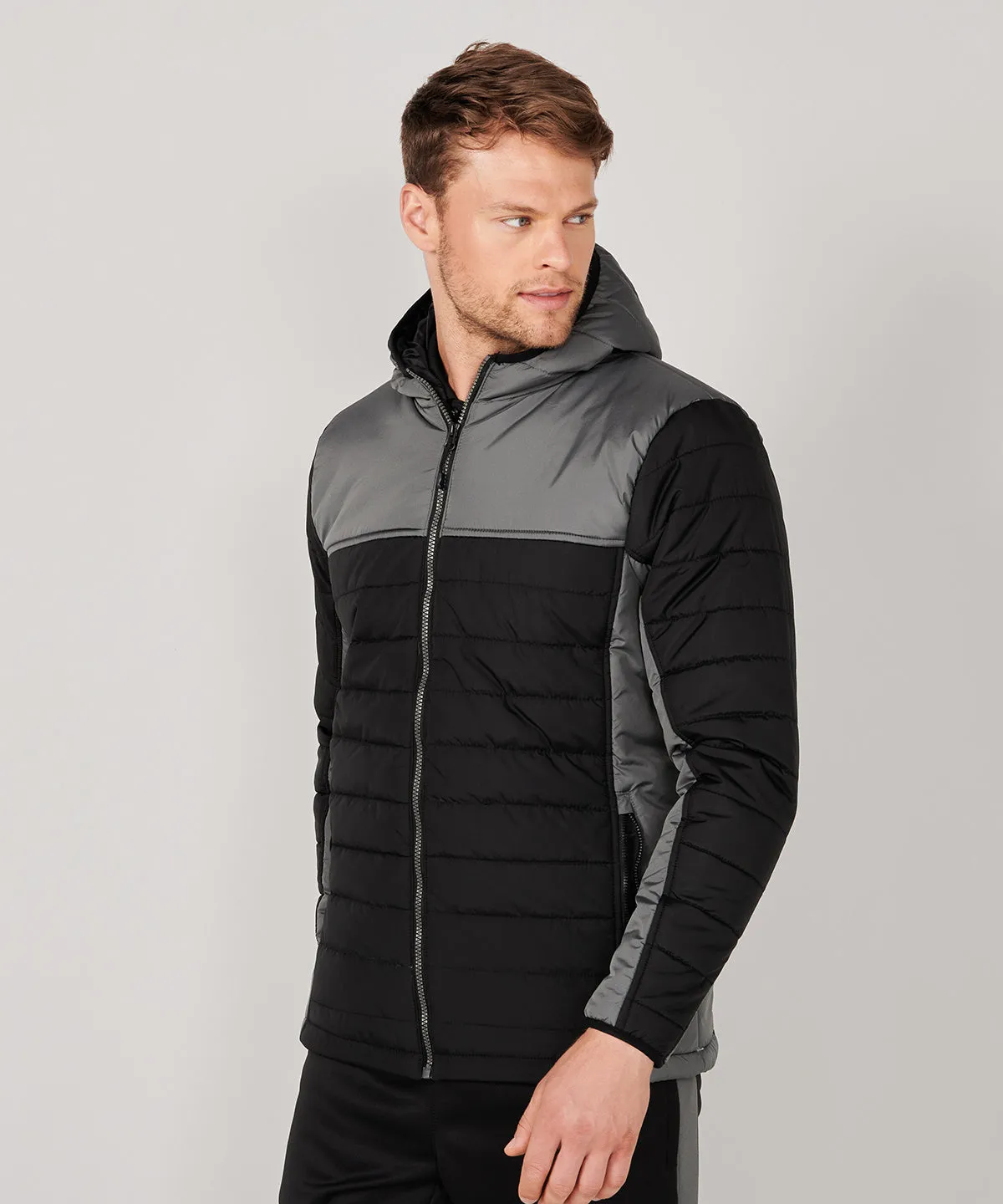 Hooded contrast padded jacket | Black/Gunmetal Grey