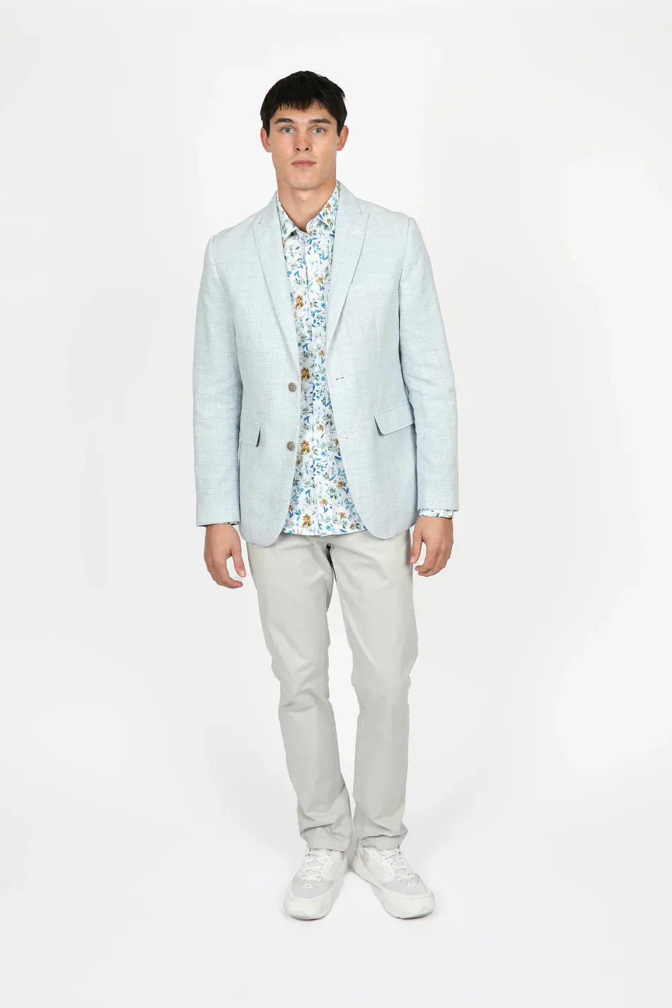 James Harper Peak Lapel Check Blazer - Sky