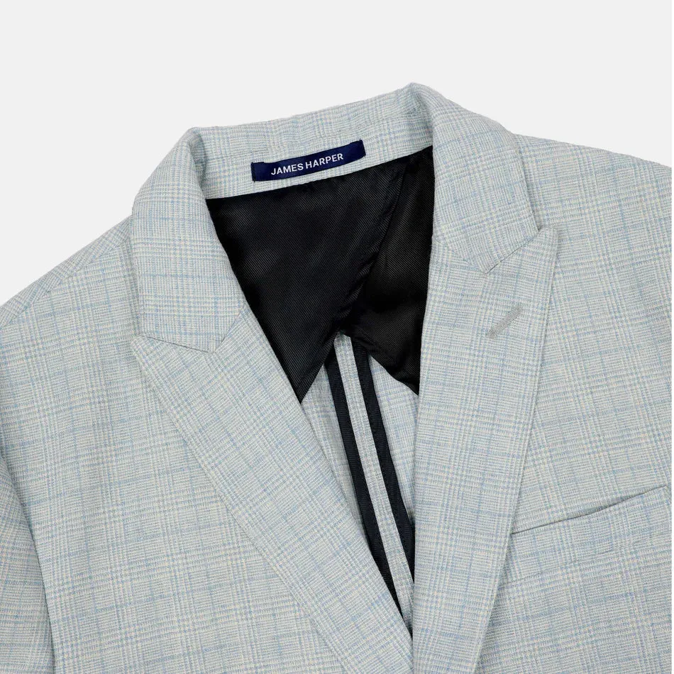 James Harper Peak Lapel Check Blazer - Sky