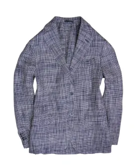 Lardini - Navy/Blue Checked Houndstooth Linen Sports Jacket 48