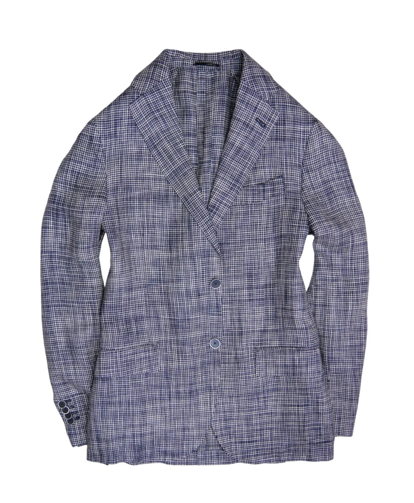 Lardini - Navy/Blue Checked Houndstooth Linen Sports Jacket 48