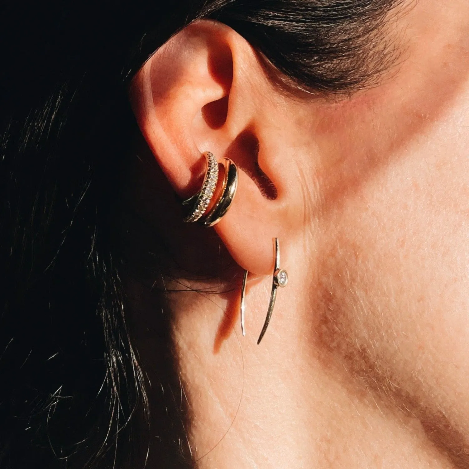 Large Infinite Tusk Earring with Floating Diamond