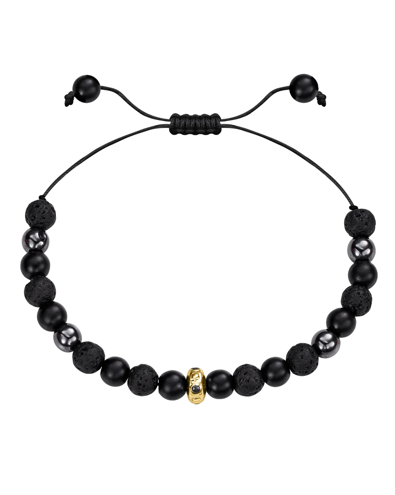 Men's Black Lava, Onyx and Hematite Beads Bracelet - 14K Rose Gold