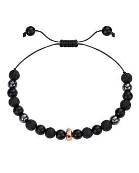 Men's Black Lava, Onyx and Hematite Beads Bracelet - 14K Rose Gold