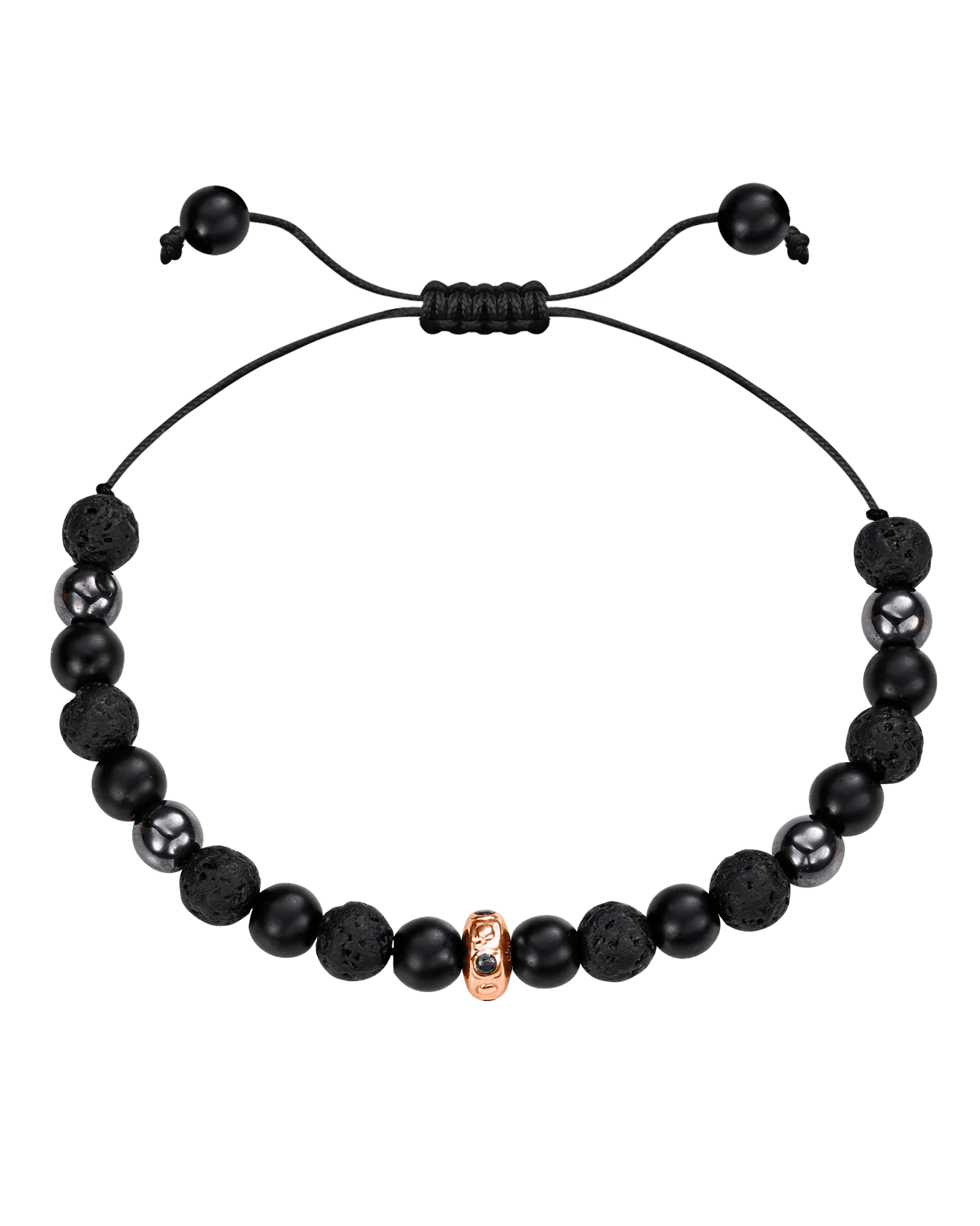 Men's Black Lava, Onyx and Hematite Beads Bracelet - 14K Rose Gold
