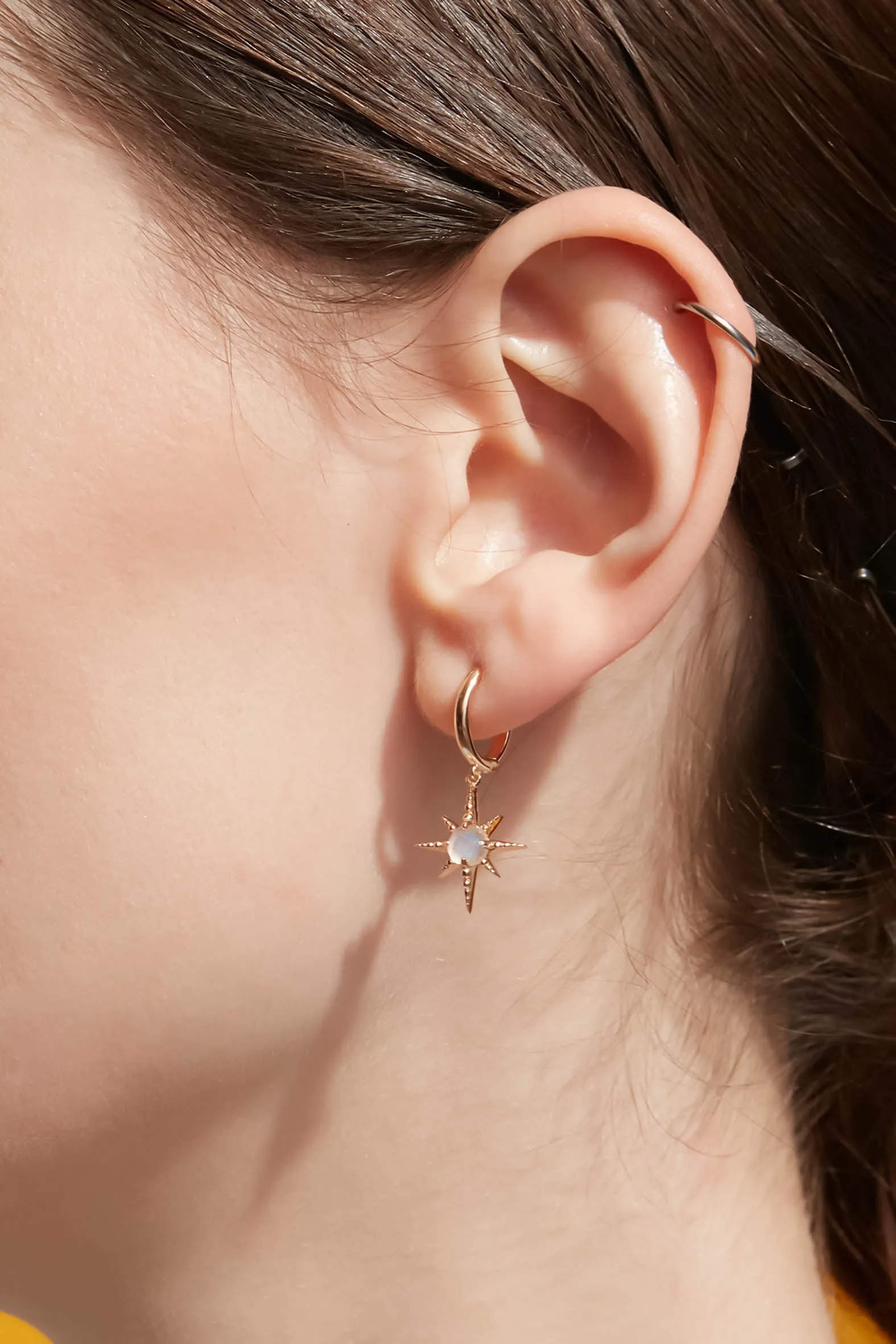 Moonstone Gold Huggie Earrings - North Star