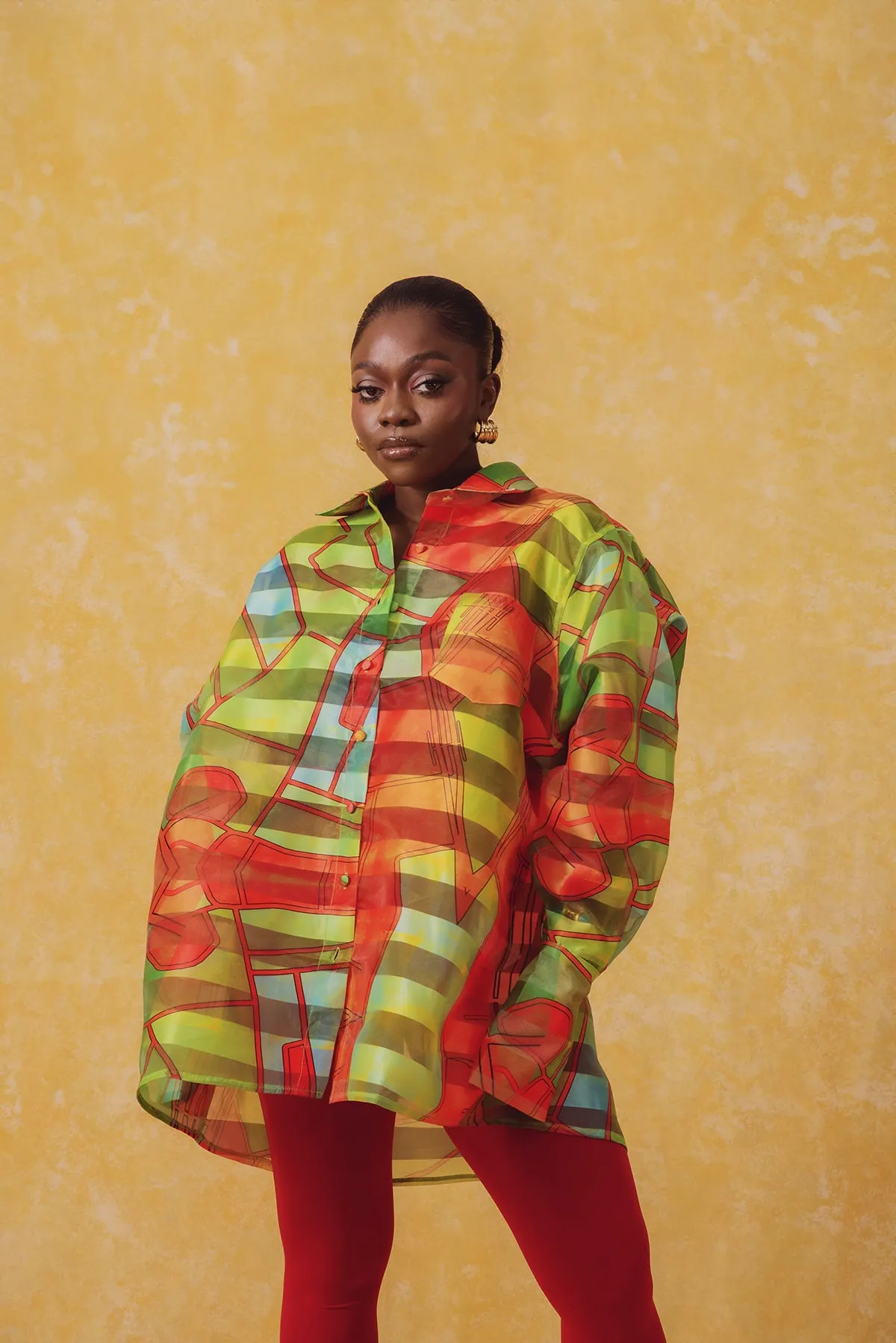 Muwa Technical Organza Oversized Long Sleeve Shirt - Teiha Print