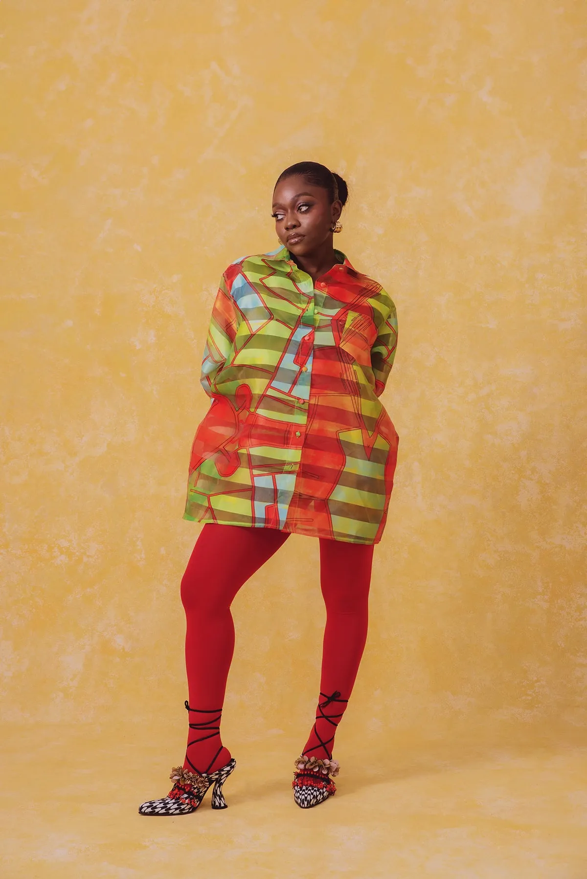Muwa Technical Organza Oversized Long Sleeve Shirt - Teiha Print