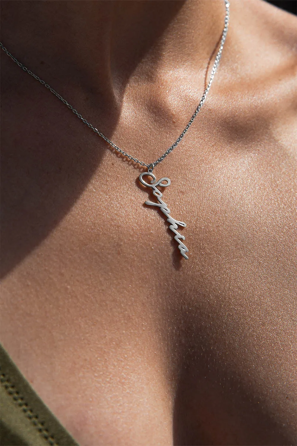 Name Necklace Vertical Silver