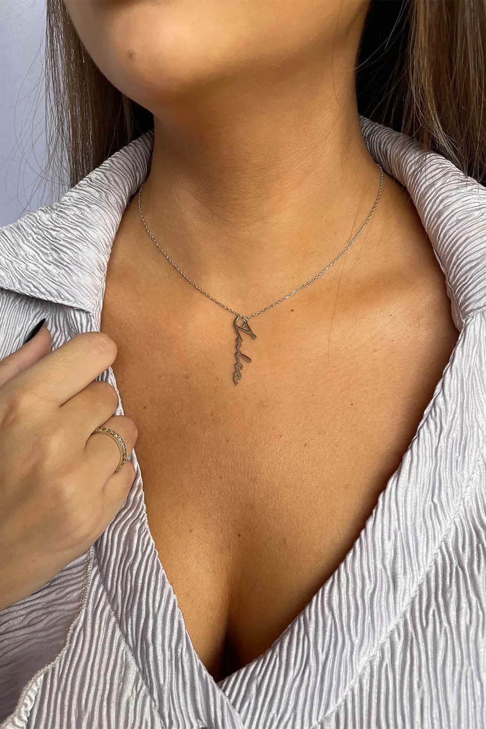 Name Necklace Vertical Silver