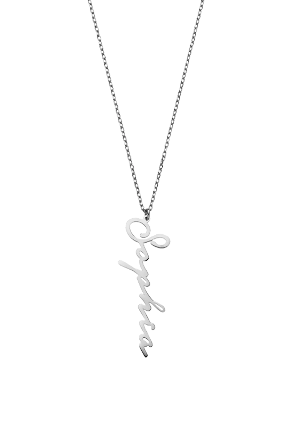 Name Necklace Vertical Silver