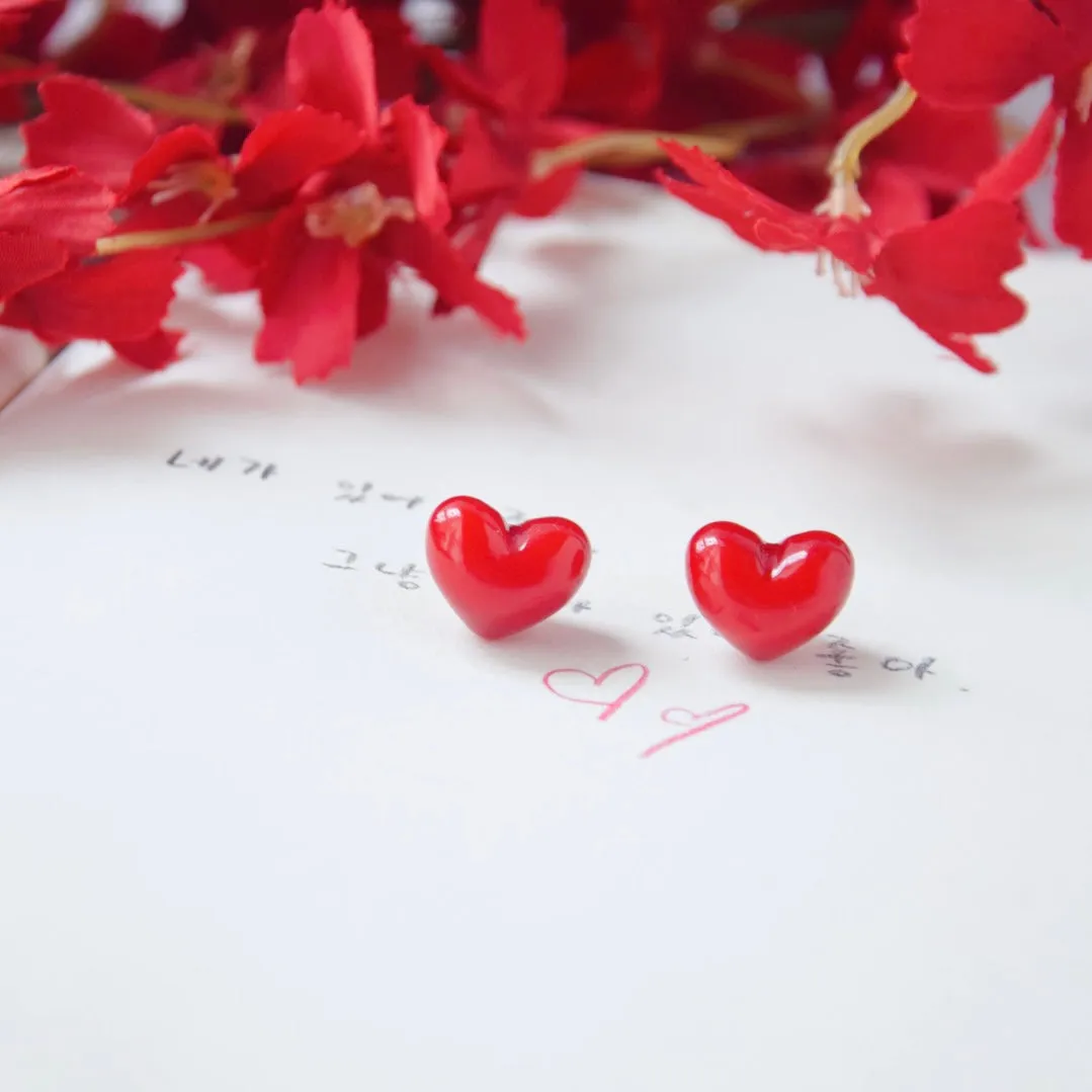 Red Blooming Heart Earrings