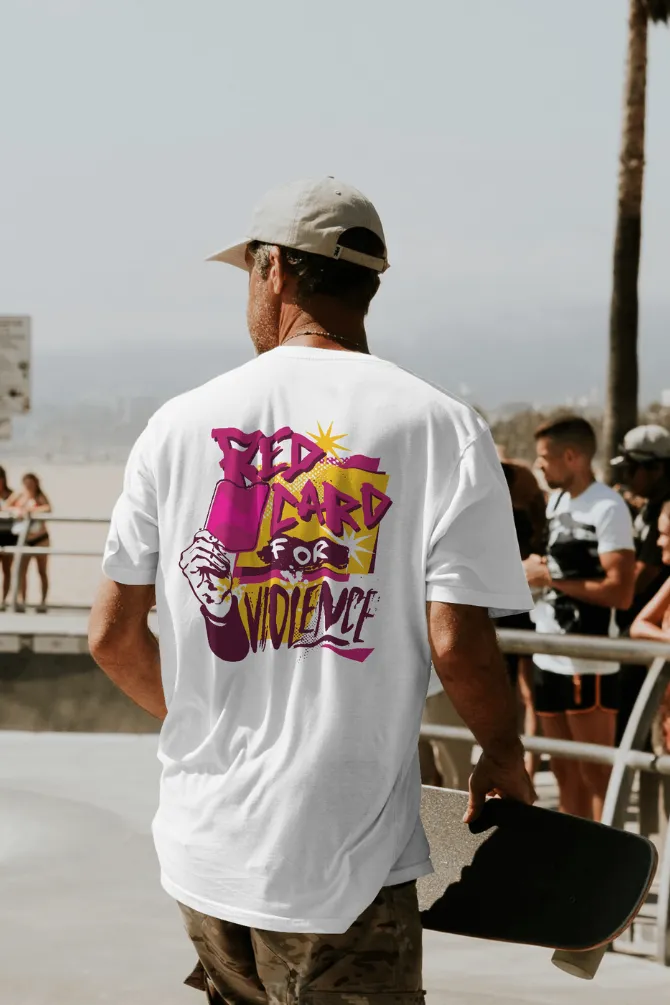 Red Card Soccer White Printed Oversized T-shirt for Men