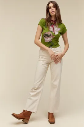 Rose Pointelle Tee in Green Oasis