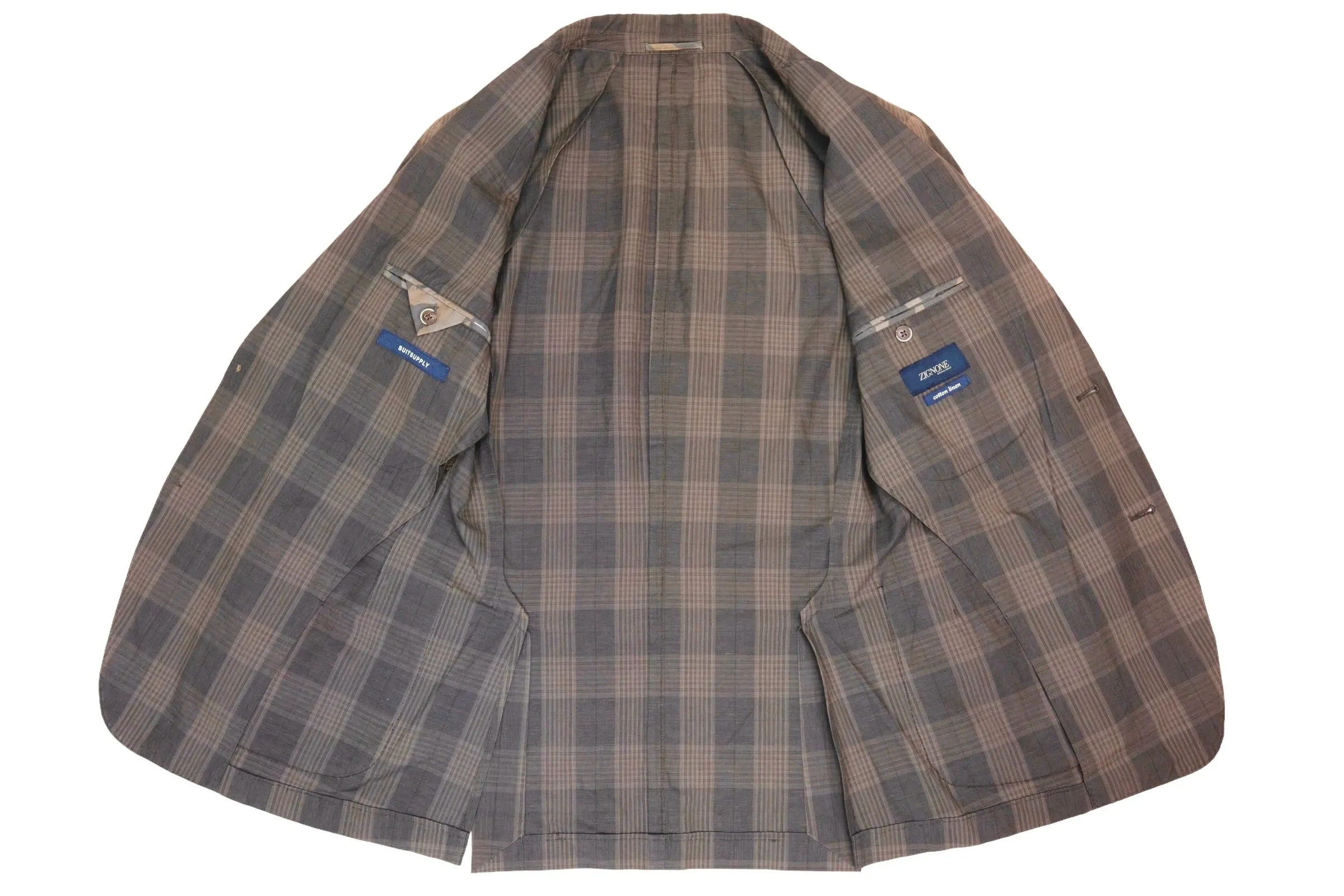 Suitsupply - Brown Checked  Linen/Cotton Sports Jacket 48