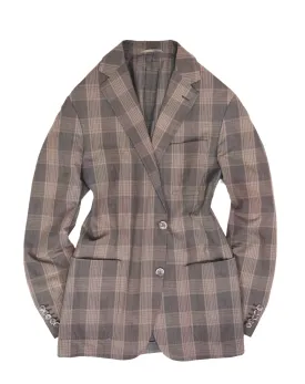 Suitsupply - Brown Checked  Linen/Cotton Sports Jacket 48