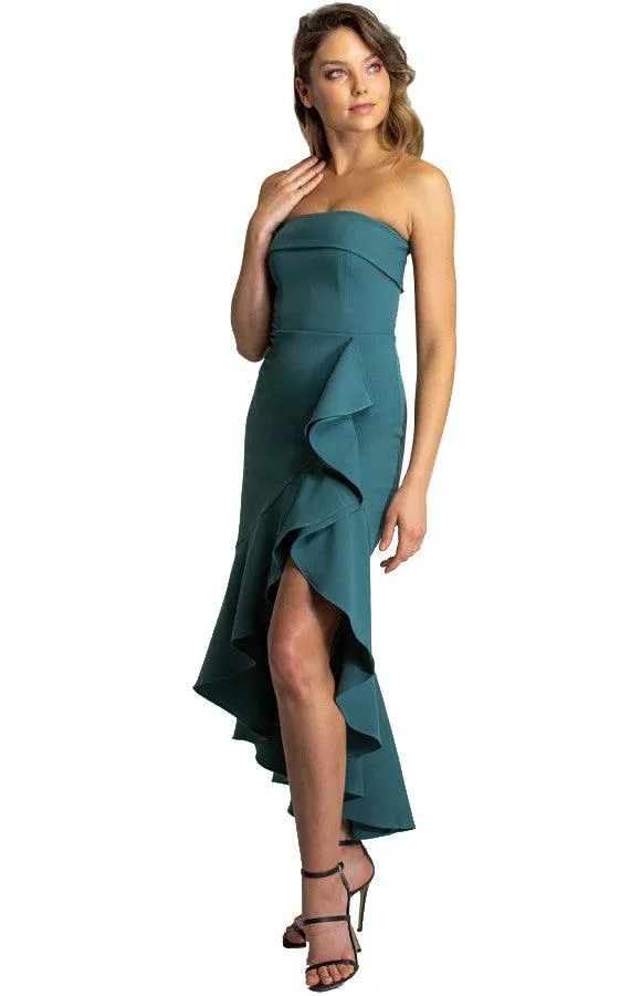 Women's Teal Strapless Dress With Waterfall Hemline