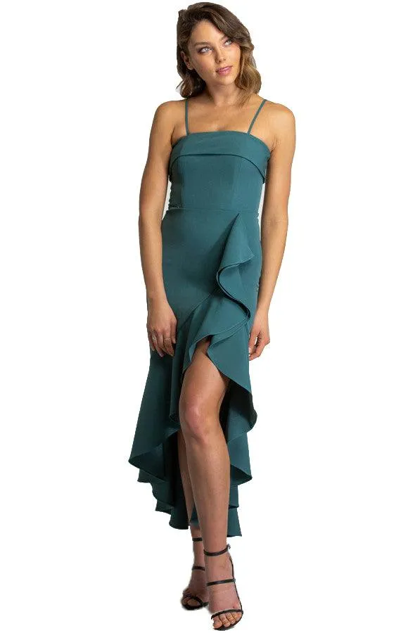 Women's Teal Strapless Dress With Waterfall Hemline