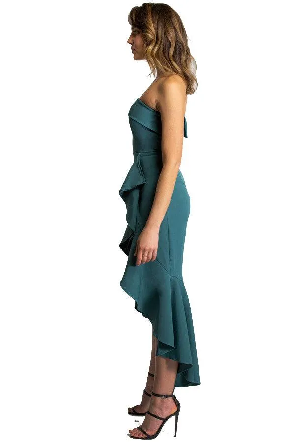 Women's Teal Strapless Dress With Waterfall Hemline